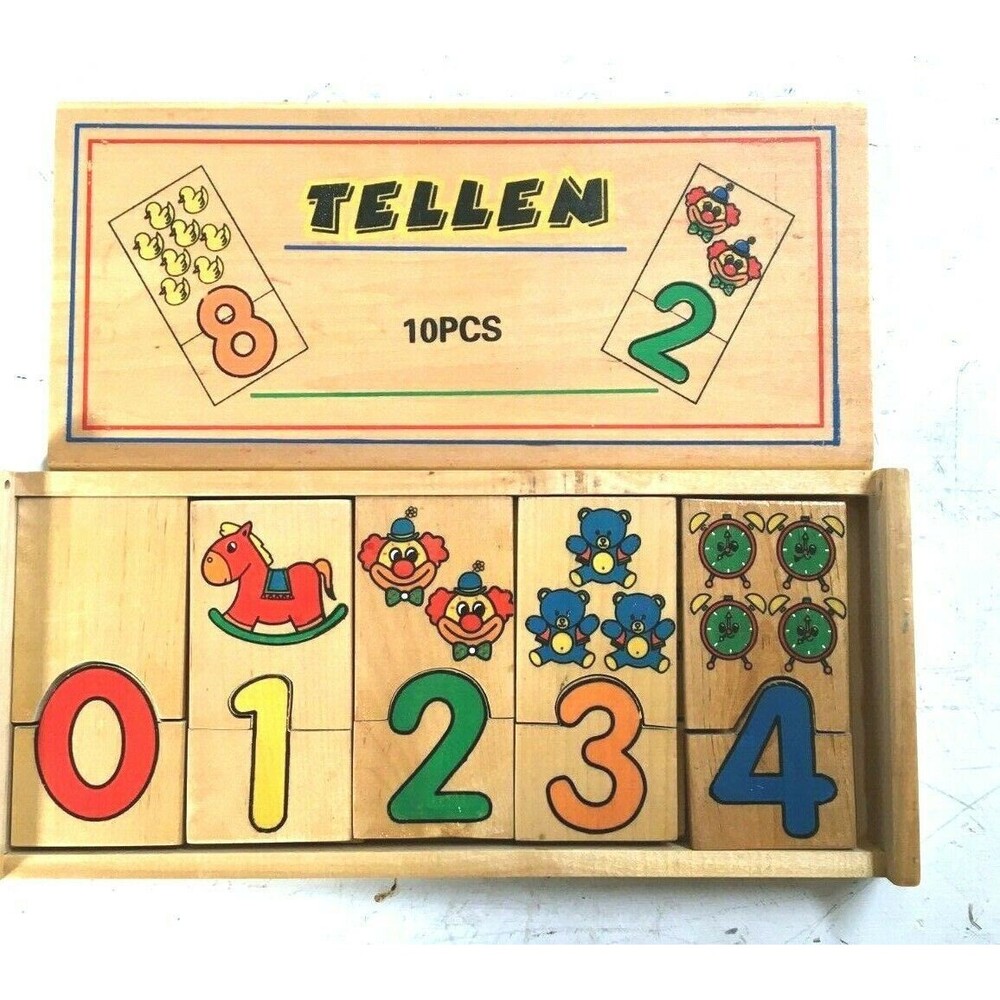 Tellen Wooden Puzzle With Original Box Vintage 10 Pieces Numbers EUC